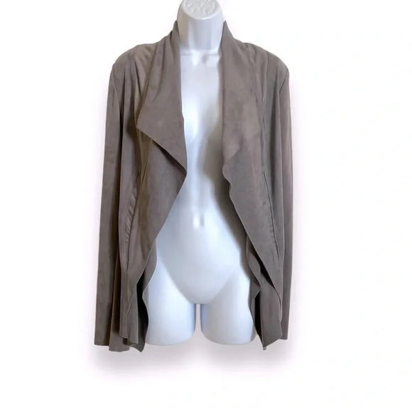 Catherine Malandrino Gray Stretch Faux Suede Open Front Jacket Size 1X Like New - Picture 2 of 7